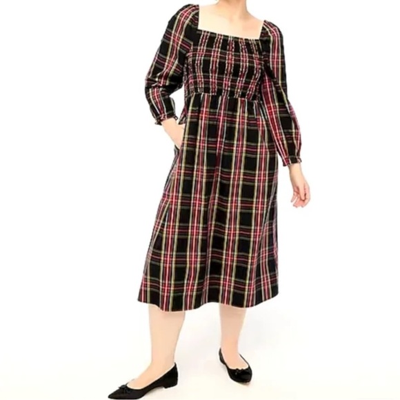 J Crew Tartan Plaid poplin smocked midi dress BM070 3X - Picture 1 of 1